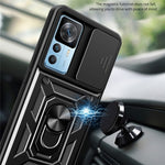 For Xiaomi 12T Pro 5G Phone Case Hands-free Ring Holder Kickstand PC + TPU Protective Back Cover with Slide Camera Protector