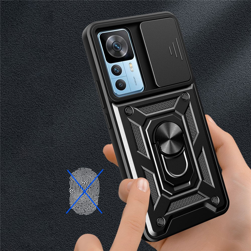 For Xiaomi 12T Pro 5G Phone Case Hands-free Ring Holder Kickstand PC + TPU Protective Back Cover with Slide Camera Protector
