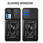 For Xiaomi 12T Pro 5G Phone Case Hands-free Ring Holder Kickstand PC + TPU Protective Back Cover with Slide Camera Protector