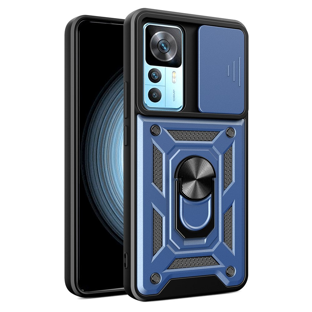 For Xiaomi 12T Pro 5G Phone Case Hands-free Ring Holder Kickstand PC + TPU Protective Back Cover with Slide Camera Protector