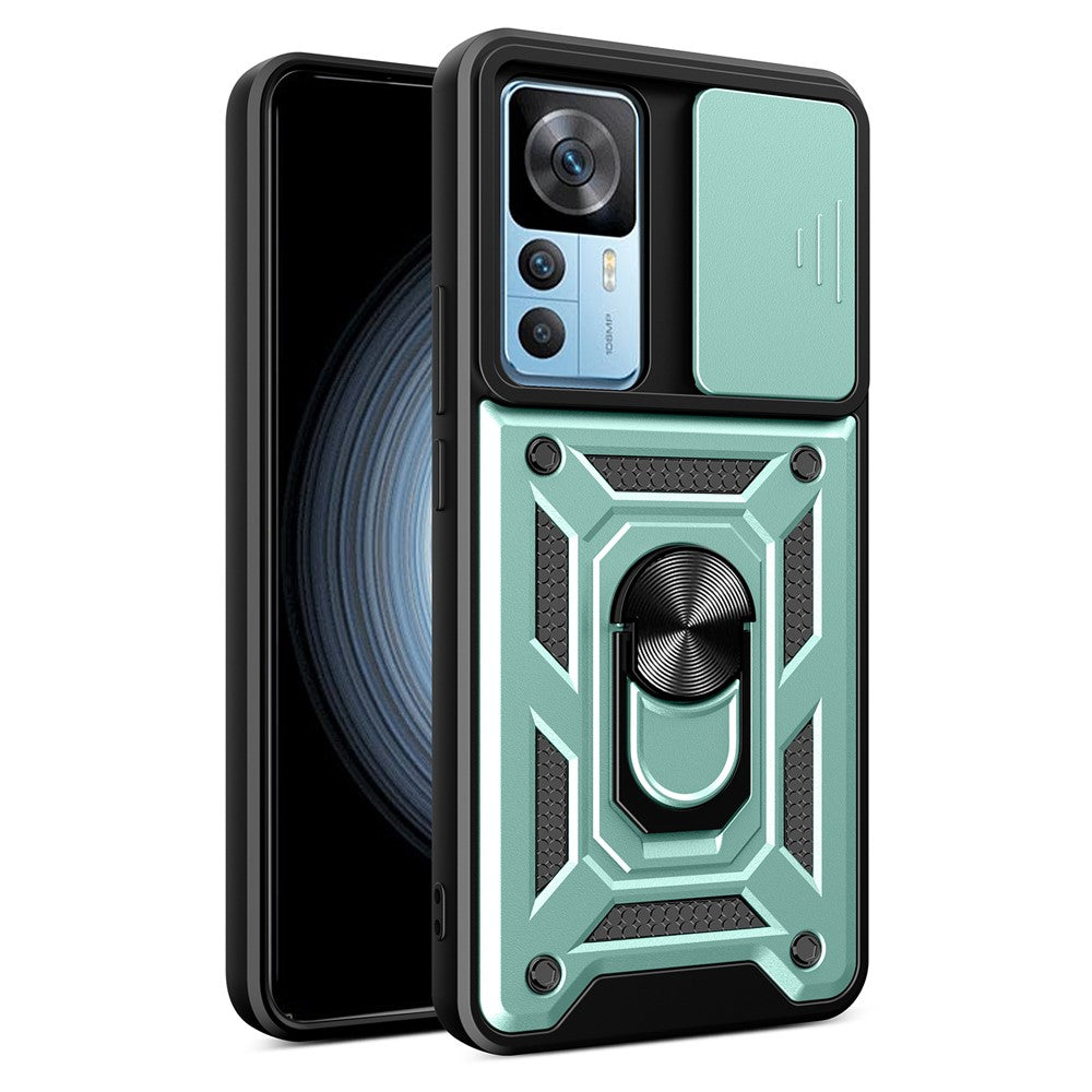 For Xiaomi 12T Pro 5G Phone Case Hands-free Ring Holder Kickstand PC + TPU Protective Back Cover with Slide Camera Protector