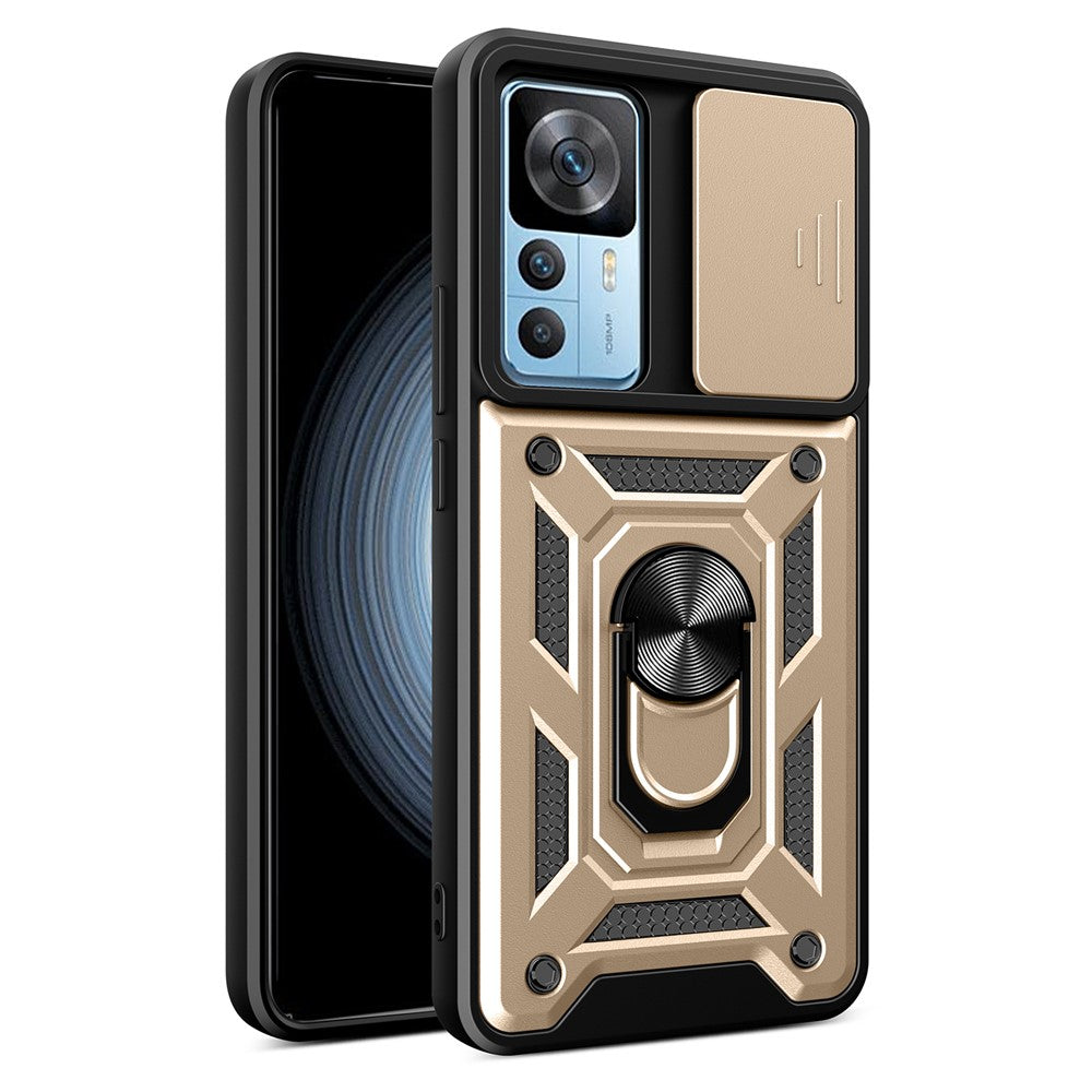 For Xiaomi 12T Pro 5G Phone Case Hands-free Ring Holder Kickstand PC + TPU Protective Back Cover with Slide Camera Protector