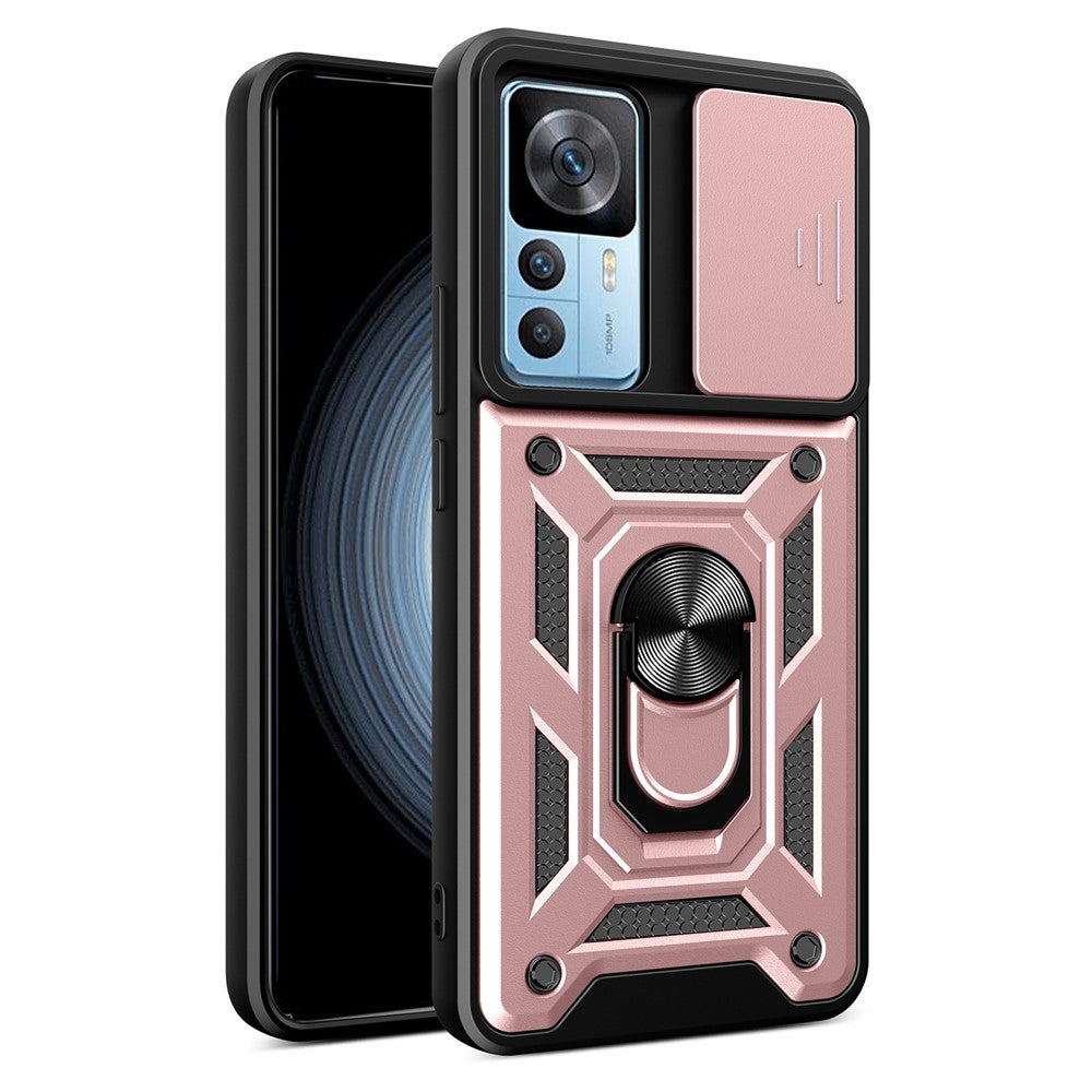 For Xiaomi 12T Pro 5G Phone Case Hands-free Ring Holder Kickstand PC + TPU Protective Back Cover with Slide Camera Protector