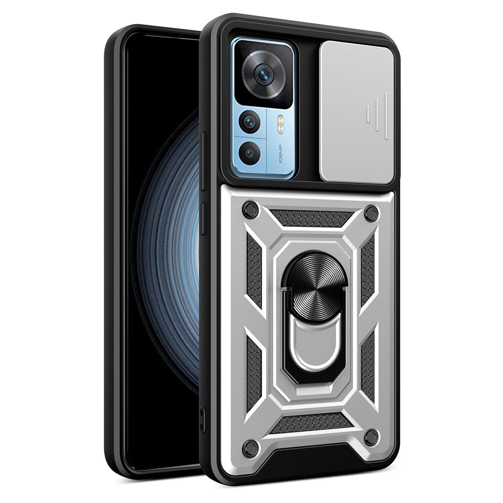For Xiaomi 12T Pro 5G Phone Case Hands-free Ring Holder Kickstand PC + TPU Protective Back Cover with Slide Camera Protector