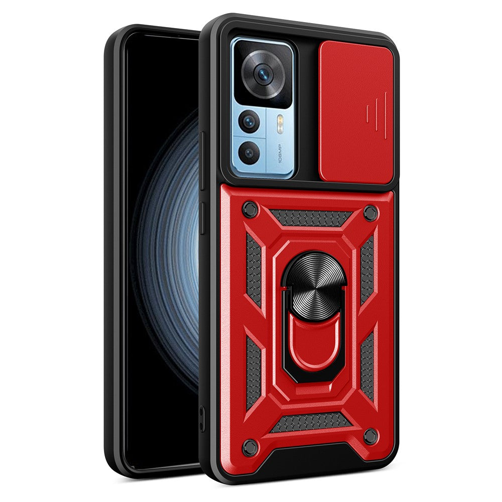For Xiaomi 12T Pro 5G Phone Case Hands-free Ring Holder Kickstand PC + TPU Protective Back Cover with Slide Camera Protector