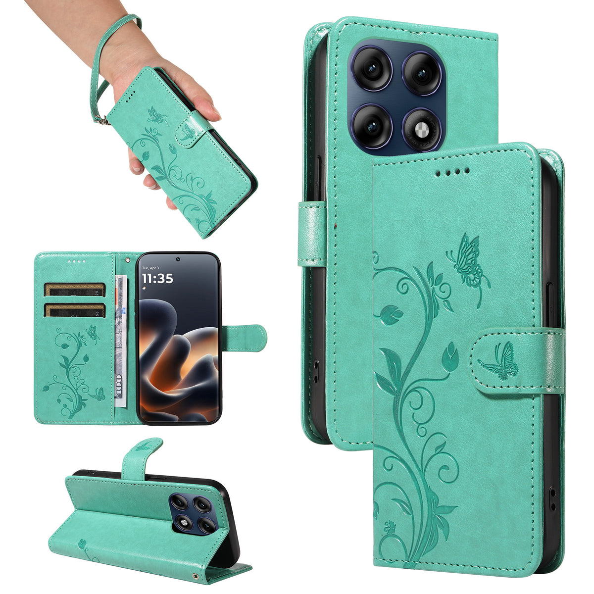 For Motorola Moto G37 5G / Motorola Moto G47 5G / Motorola Moto G37 Power 5G PU Leather Cases Flower Pattern Wallet Stand Phone Cover with Strap