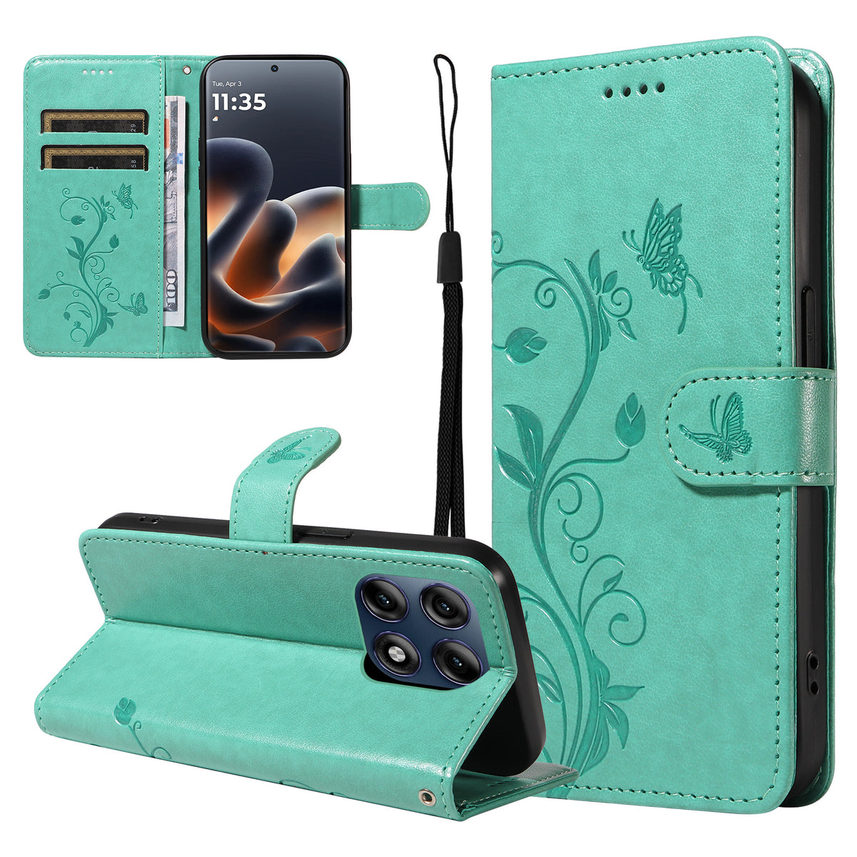 For Motorola Moto G37 5G / Motorola Moto G47 5G / Motorola Moto G37 Power 5G PU Leather Cases Flower Pattern Wallet Stand Phone Cover with Strap