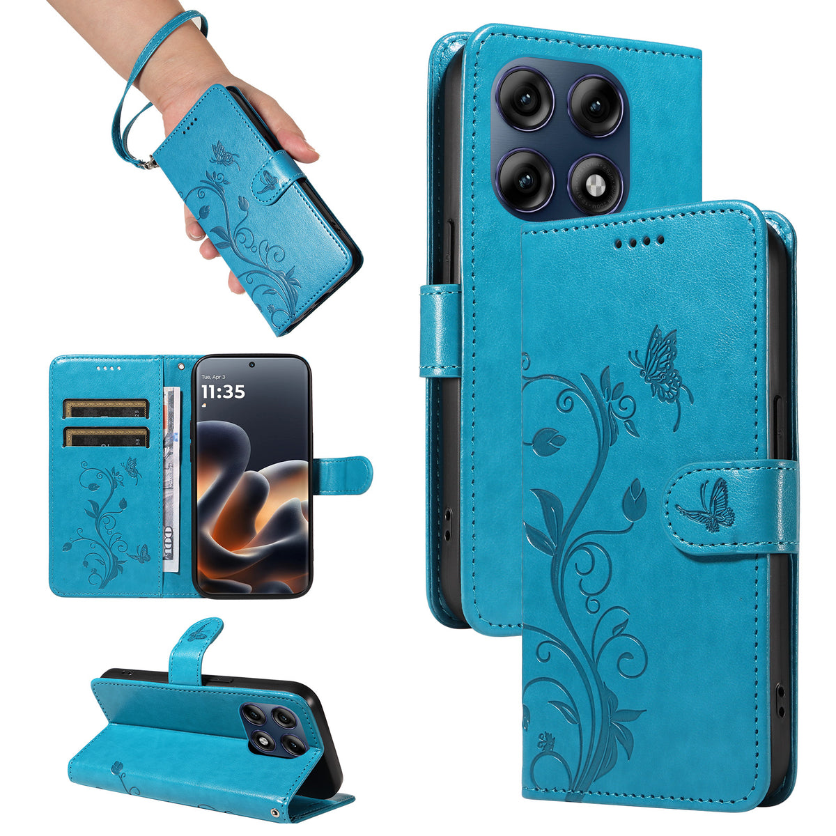 For Motorola Moto G37 5G / Motorola Moto G47 5G / Motorola Moto G37 Power 5G PU Leather Cases Flower Pattern Wallet Stand Phone Cover with Strap