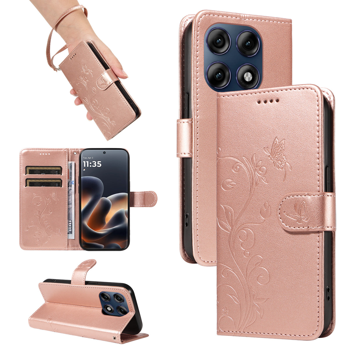 For Motorola Moto G37 5G / Motorola Moto G47 5G / Motorola Moto G37 Power 5G PU Leather Cases Flower Pattern Wallet Stand Phone Cover with Strap