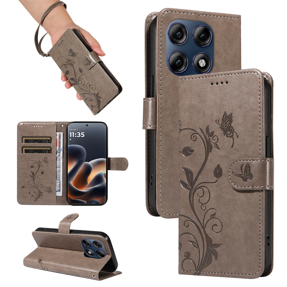 For Motorola Moto G37 5G / Motorola Moto G47 5G / Motorola Moto G37 Power 5G PU Leather Cases Flower Pattern Wallet Stand Phone Cover with Strap