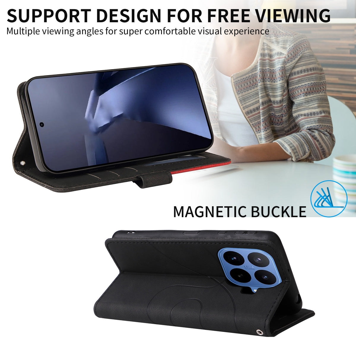For Xiaomi 17T Leather Phone Case Stand Wallet with Bi-colour Splicing Design