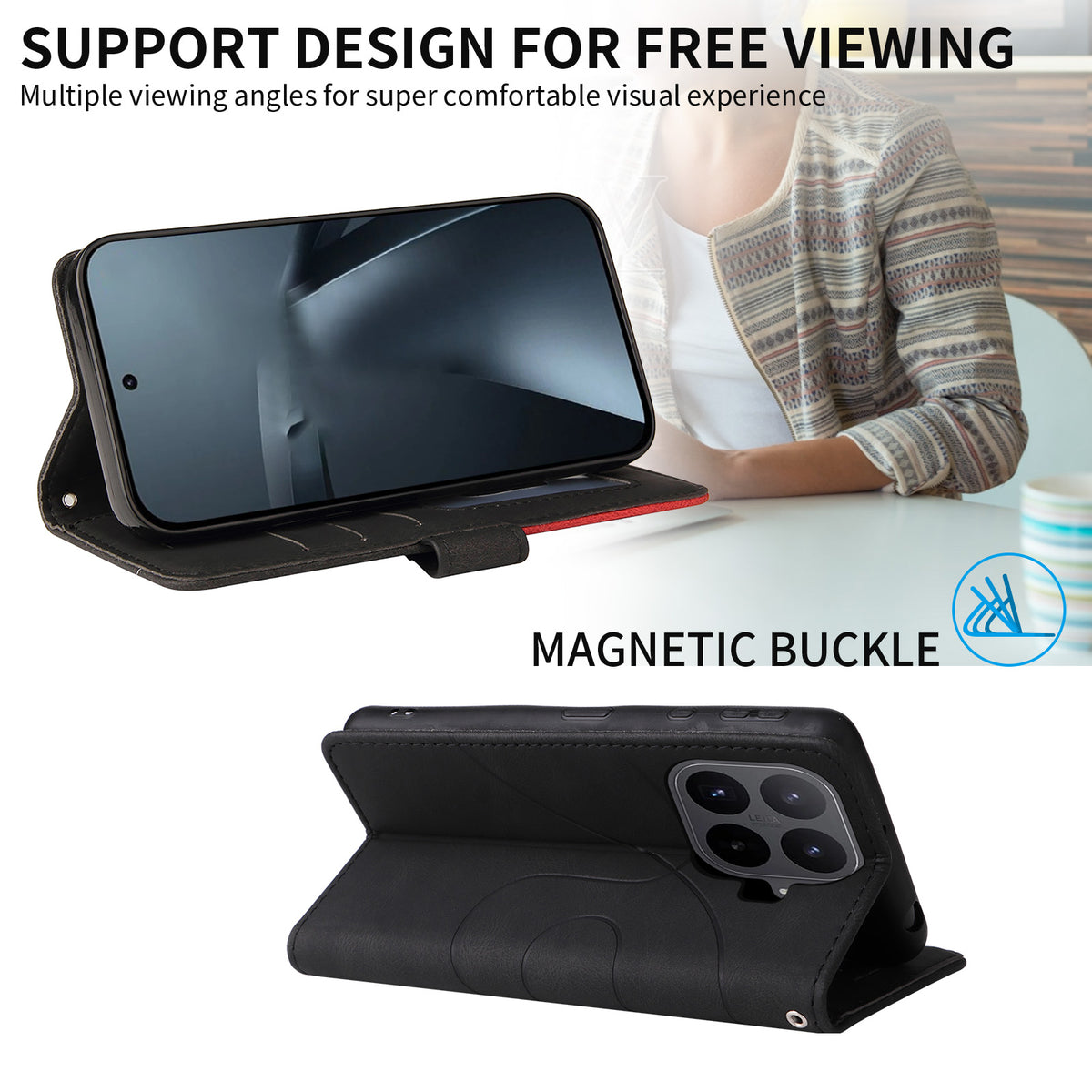For Xiaomi 17T Pro Leather Phone Case Stand Wallet with Bi-colour Splicing Design