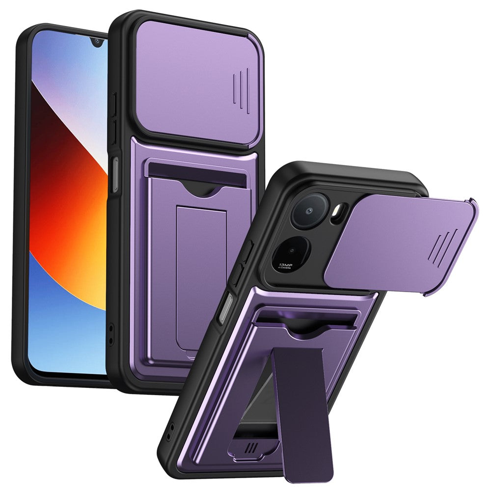 Xiaomi Redmi 15a 5G / A7 Pro 5G-skal, linsskydd, stativ, PC + TPU-mobilskal med korthållare