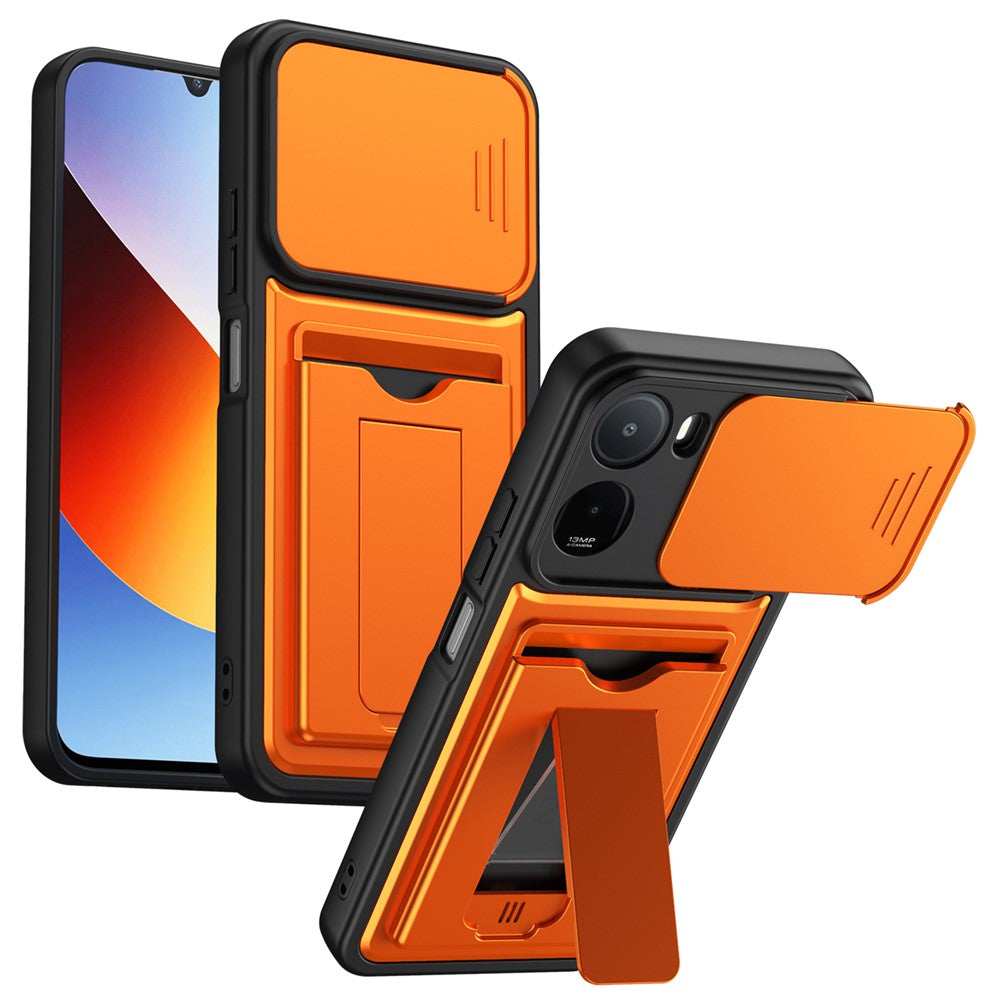 Xiaomi Redmi 15a 5G / A7 Pro 5G-skal, linsskydd, stativ, PC + TPU-mobilskal med korthållare