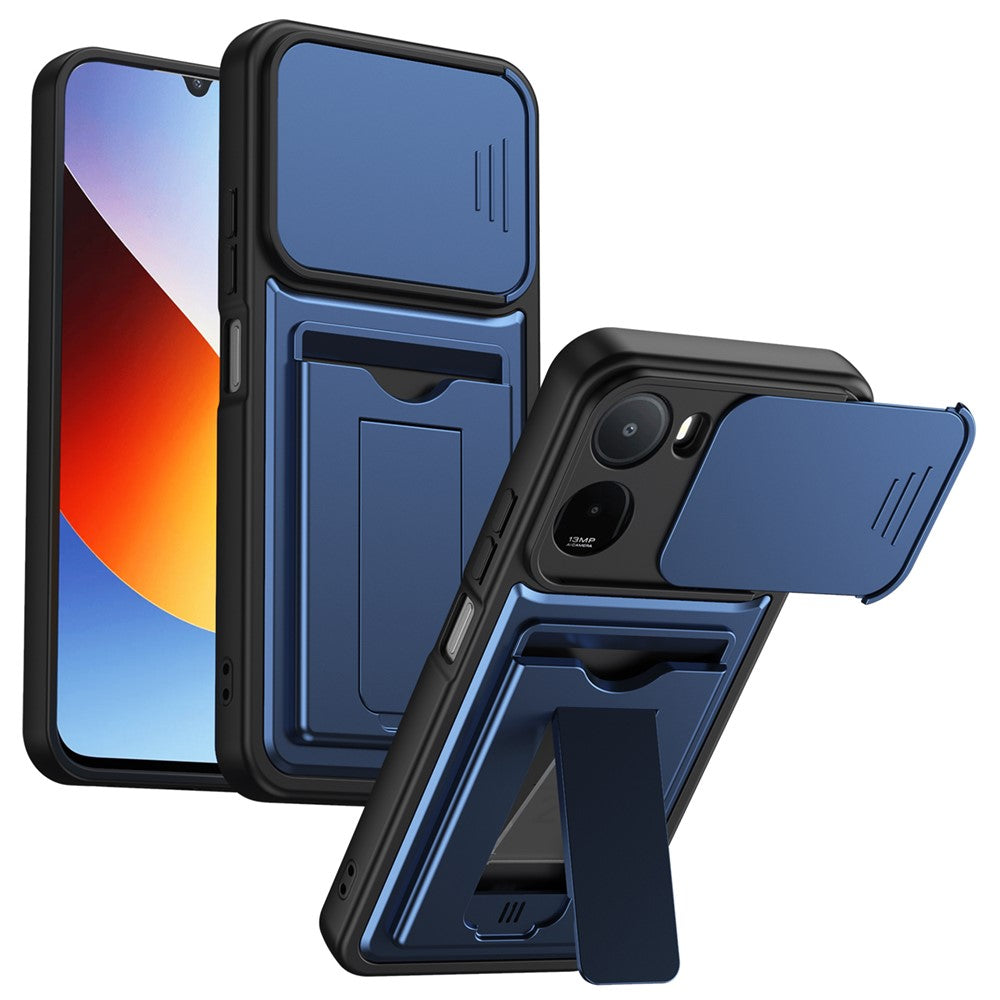 Xiaomi Redmi 15a 5G / A7 Pro 5G-skal, linsskydd, stativ, PC + TPU-mobilskal med korthållare