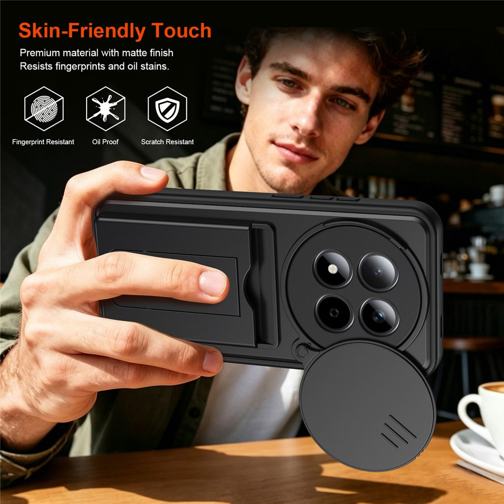 Phone Case for Xiaomi Redmi Note 15 5G (Global) / Note 15 4G (Global) / Poco M8 5G Lens Protection Kickstand PC + TPU Back Cover with Card Holder