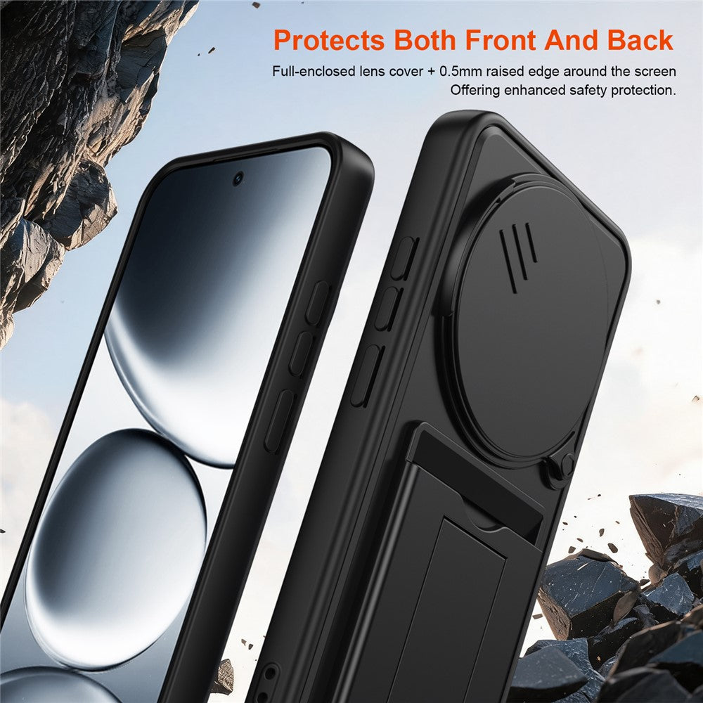 Phone Case for Xiaomi Redmi Note 15 5G (Global) / Note 15 4G (Global) / Poco M8 5G Lens Protection Kickstand PC + TPU Back Cover with Card Holder