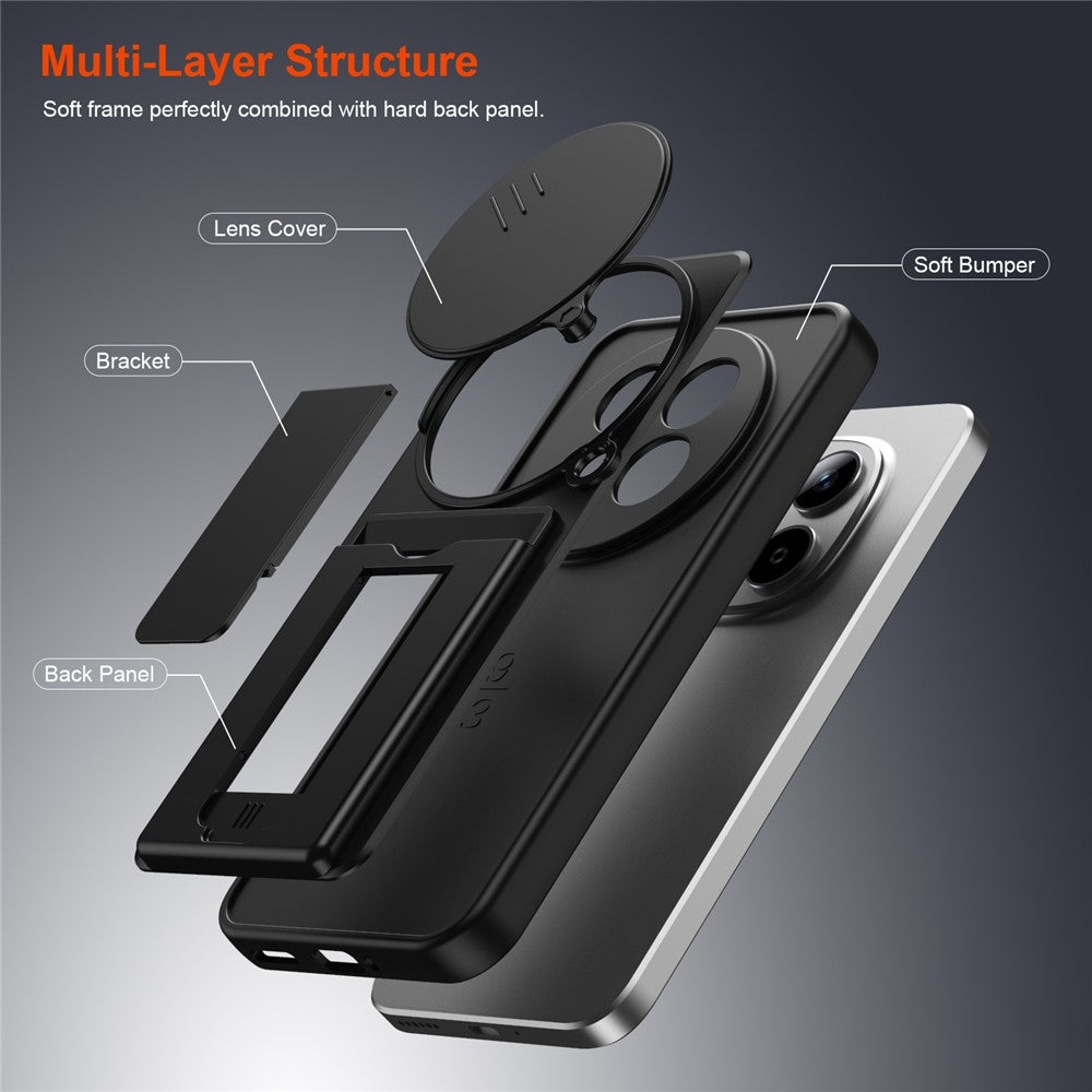 Phone Case for Xiaomi Redmi Note 15 5G (Global) / Note 15 4G (Global) / Poco M8 5G Lens Protection Kickstand PC + TPU Back Cover with Card Holder