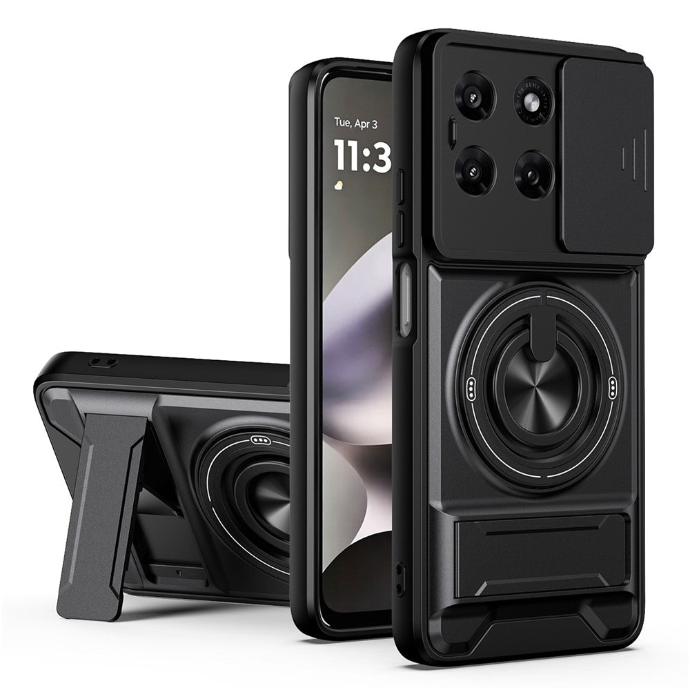 Til Motorola Moto G37 Power 5G Magnetisk Etui Ringholder Sammenklappelig Støttefod TPU PC Telefoncover med Kameraglas Skyder