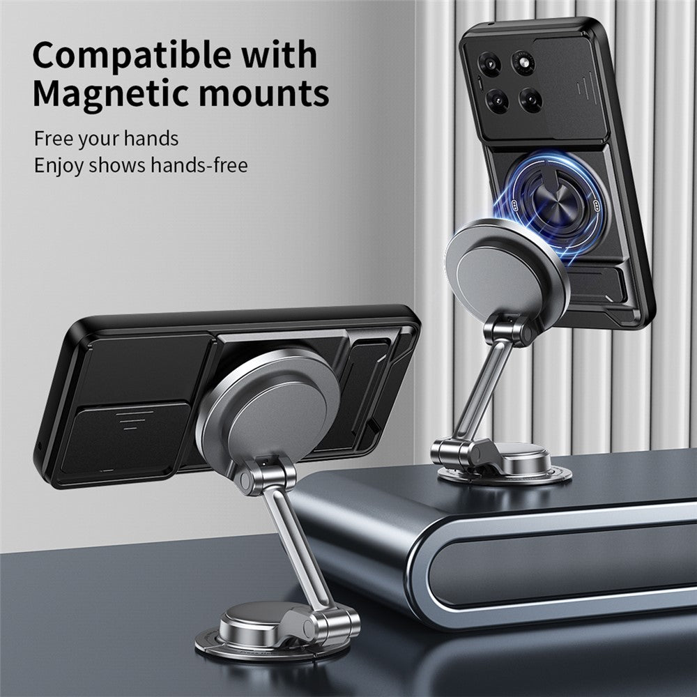 Til Motorola Moto G37 Power 5G Magnetisk Etui Ringholder Sammenklappelig Støttefod TPU PC Telefoncover med Kameraglas Skyder