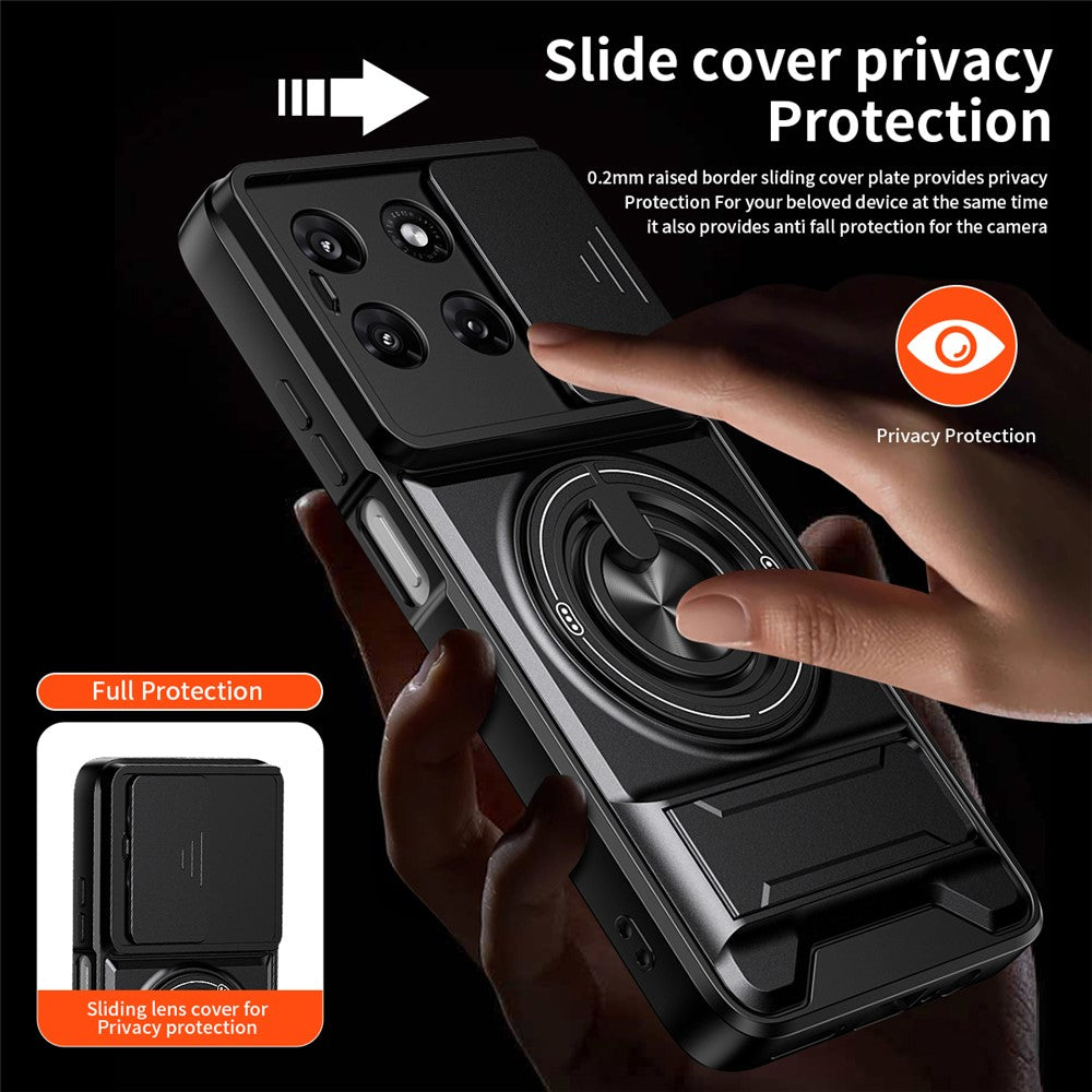 Til Motorola Moto G37 Power 5G Magnetisk Etui Ringholder Sammenklappelig Støttefod TPU PC Telefoncover med Kameraglas Skyder