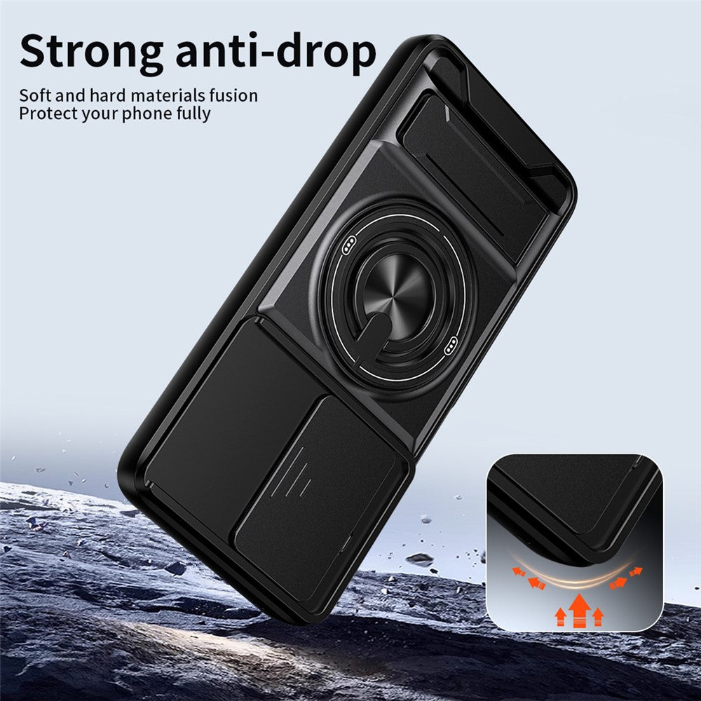 Til Motorola Moto G37 Power 5G Magnetisk Etui Ringholder Sammenklappelig Støttefod TPU PC Telefoncover med Kameraglas Skyder