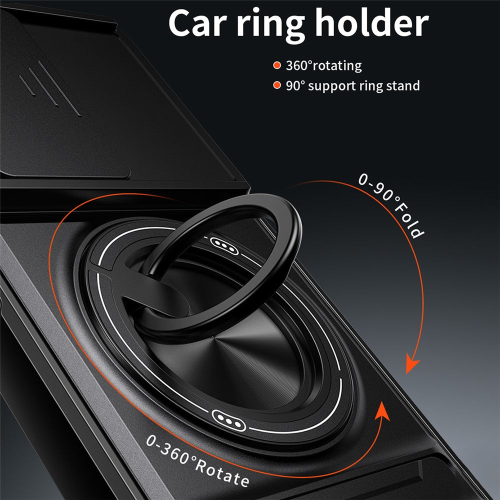 Til Motorola Moto G37 Power 5G Magnetisk Etui Ringholder Sammenklappelig Støttefod TPU PC Telefoncover med Kameraglas Skyder