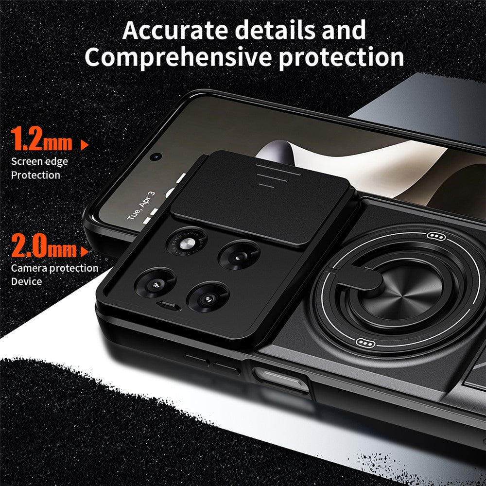 Til Motorola Moto G37 Power 5G Magnetisk Etui Ringholder Sammenklappelig Støttefod TPU PC Telefoncover med Kameraglas Skyder