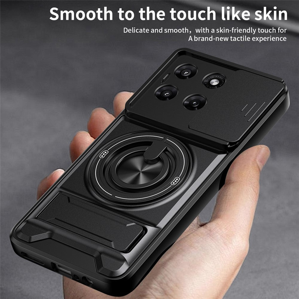 Til Motorola Moto G37 Power 5G Magnetisk Etui Ringholder Sammenklappelig Støttefod TPU PC Telefoncover med Kameraglas Skyder