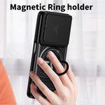 Til Motorola Moto G37 Power 5G Magnetisk Etui Ringholder Sammenklappelig Støttefod TPU PC Telefoncover med Kameraglas Skyder