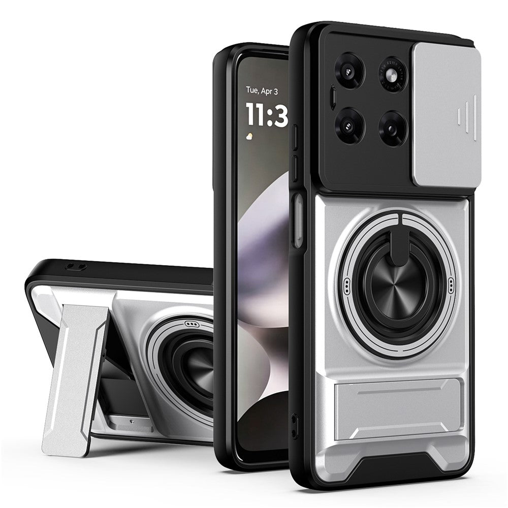 Til Motorola Moto G37 Power 5G Magnetisk Etui Ringholder Sammenklappelig Støttefod TPU PC Telefoncover med Kameraglas Skyder