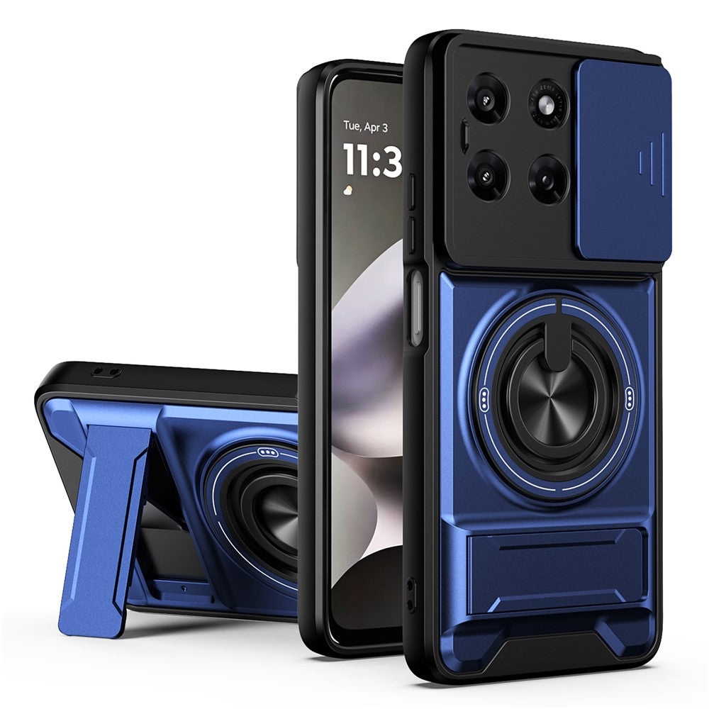 Til Motorola Moto G37 Power 5G Magnetisk Etui Ringholder Sammenklappelig Støttefod TPU PC Telefoncover med Kameraglas Skyder