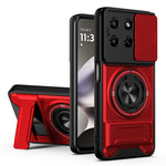 Til Motorola Moto G37 Power 5G Magnetisk Etui Ringholder Sammenklappelig Støttefod TPU PC Telefoncover med Kameraglas Skyder