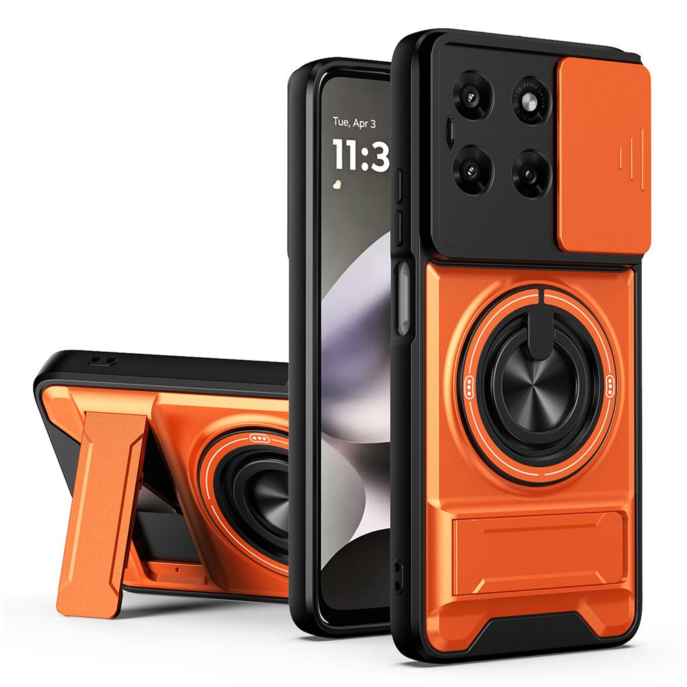 Til Motorola Moto G37 Power 5G Magnetisk Etui Ringholder Sammenklappelig Støttefod TPU PC Telefoncover med Kameraglas Skyder