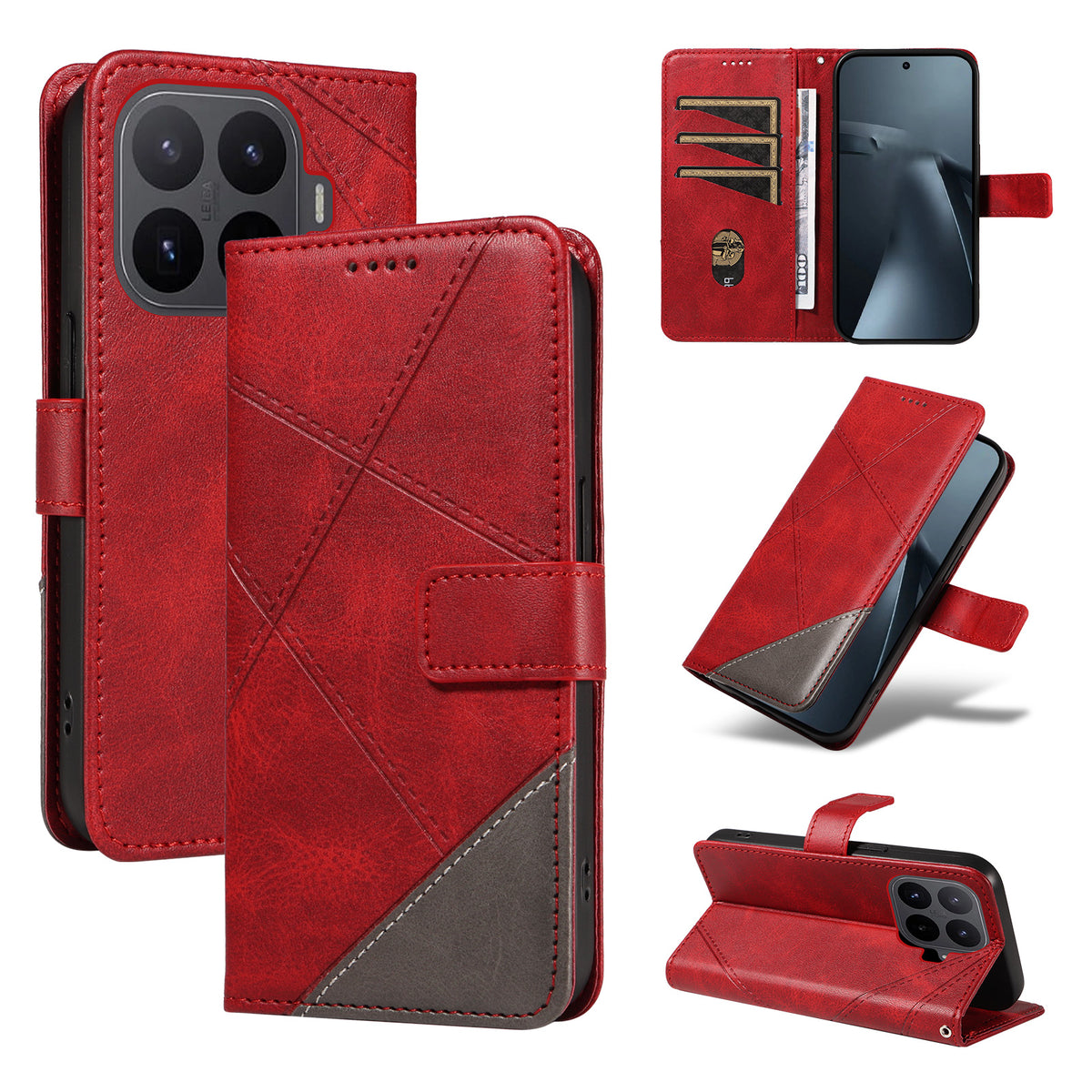 For Xiaomi 17T Pro Leather Case Geometric Line Design Wallet Phone Cover with Wrist Strap