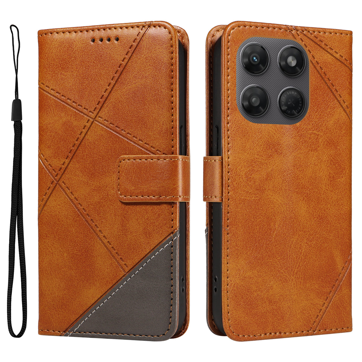 Motorola Moto G37 5G / Motorola Moto G47 5G / Motorola Moto G37 Power 5G-læderetui med geometrisk linjedesign, tegnebogsetui med håndledsrem