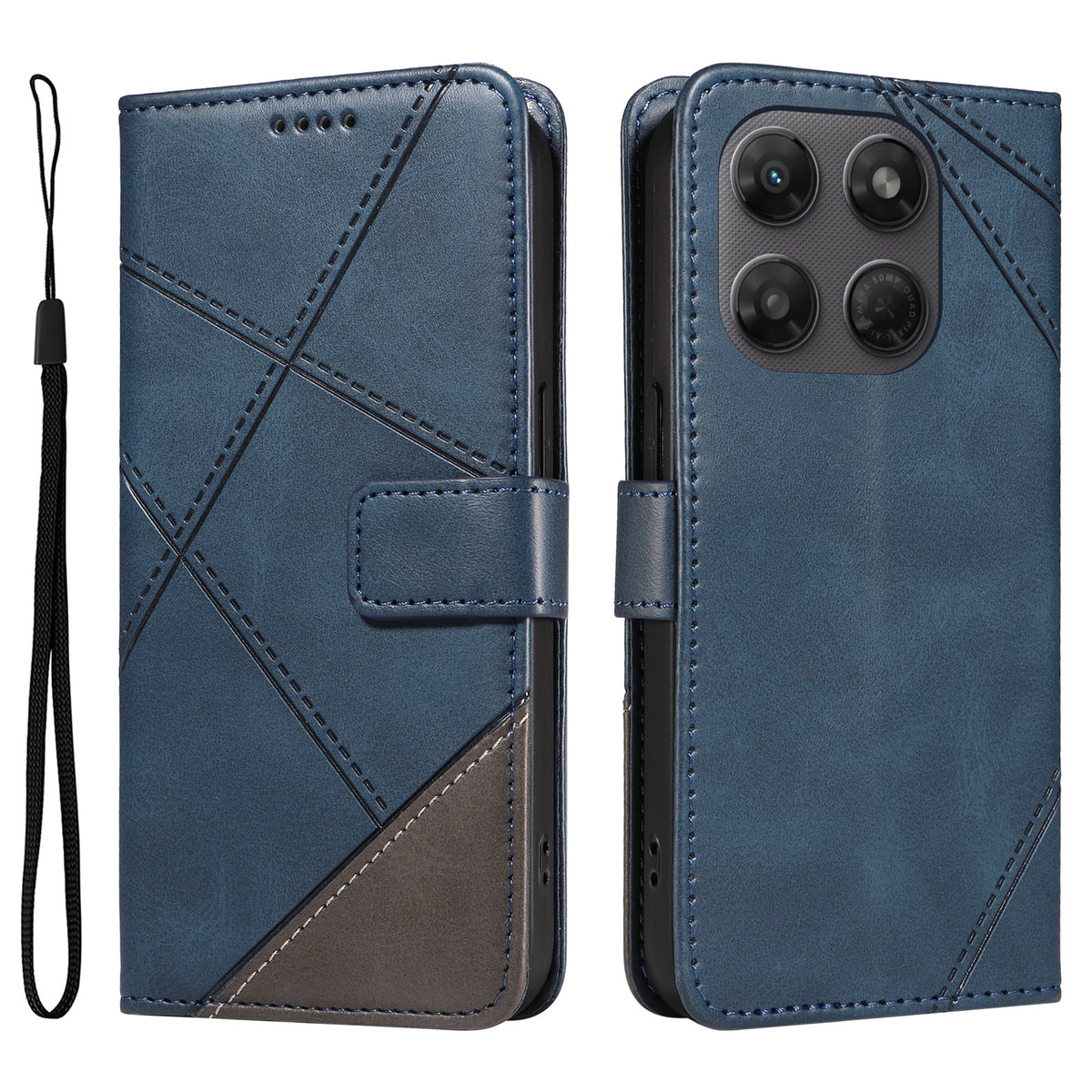 Motorola Moto G37 5G / Motorola Moto G47 5G / Motorola Moto G37 Power 5G-læderetui med geometrisk linjedesign, tegnebogsetui med håndledsrem
