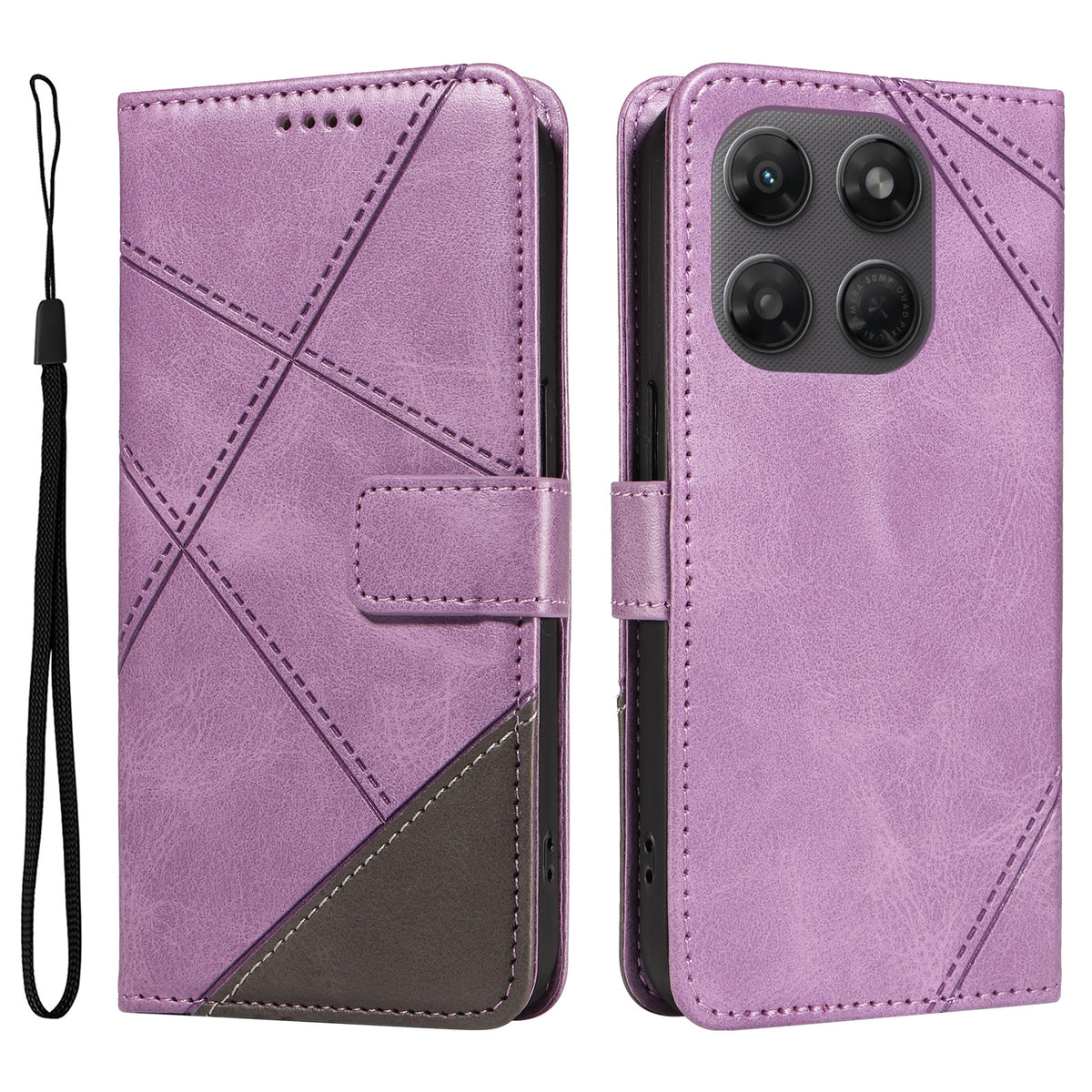 Motorola Moto G37 5G / Motorola Moto G47 5G / Motorola Moto G37 Power 5G-læderetui med geometrisk linjedesign, tegnebogsetui med håndledsrem
