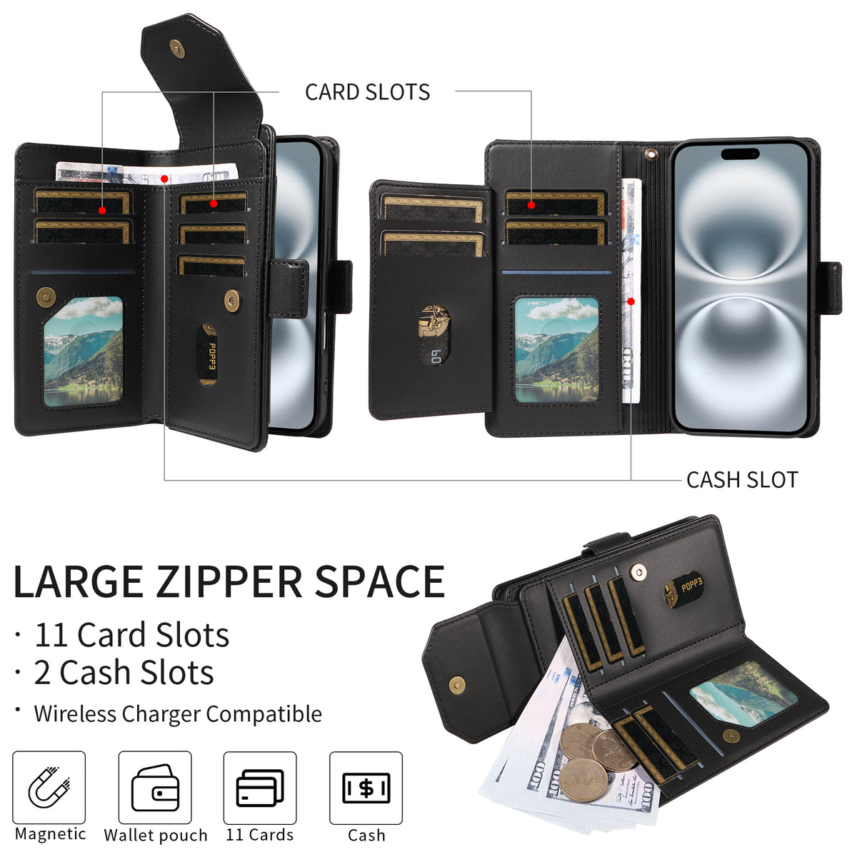 For Xiaomi 17T Case with Multi-Card Holder and Strap PU Leather Phone Cover Stand