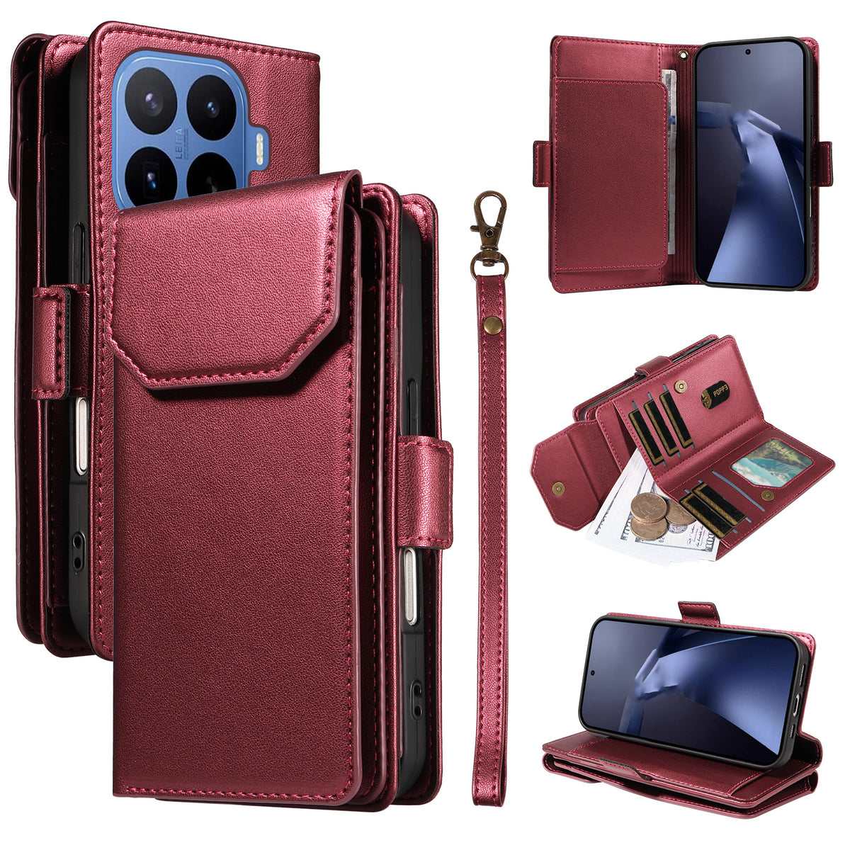 For Xiaomi 17T Case with Multi-Card Holder and Strap PU Leather Phone Cover Stand
