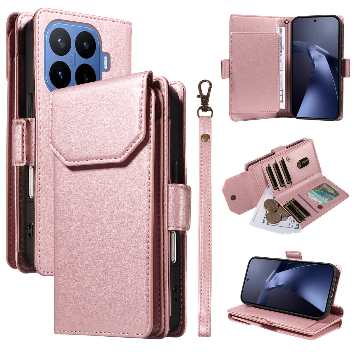 For Xiaomi 17T Case with Multi-Card Holder and Strap PU Leather Phone Cover Stand