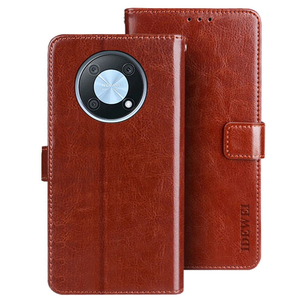 IDEWEI Phone Shell for Huawei nova Y90 4G Crazy Horse Texture PU Leather Flip Stand Wallet Cover Protective Case
