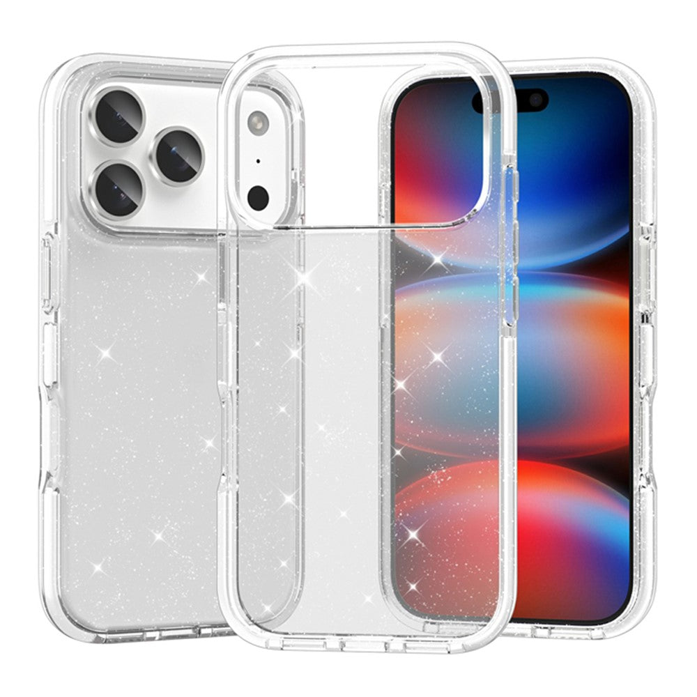 Til iPhone 18 Pro Max / 17 Pro Max Glitter Cover PC-bagside TPU+TPE Ramme Bling Glimmer Stødsikkert Cover
