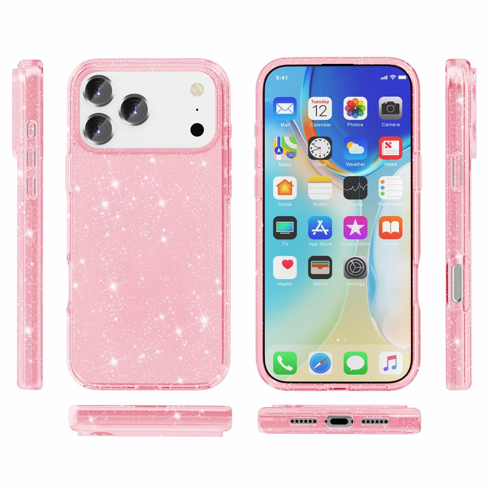 For iPhone 18 Pro / 17 Pro Case Sparkly Powder Glitter Shiny Soft TPU + Hard PC Back Cover