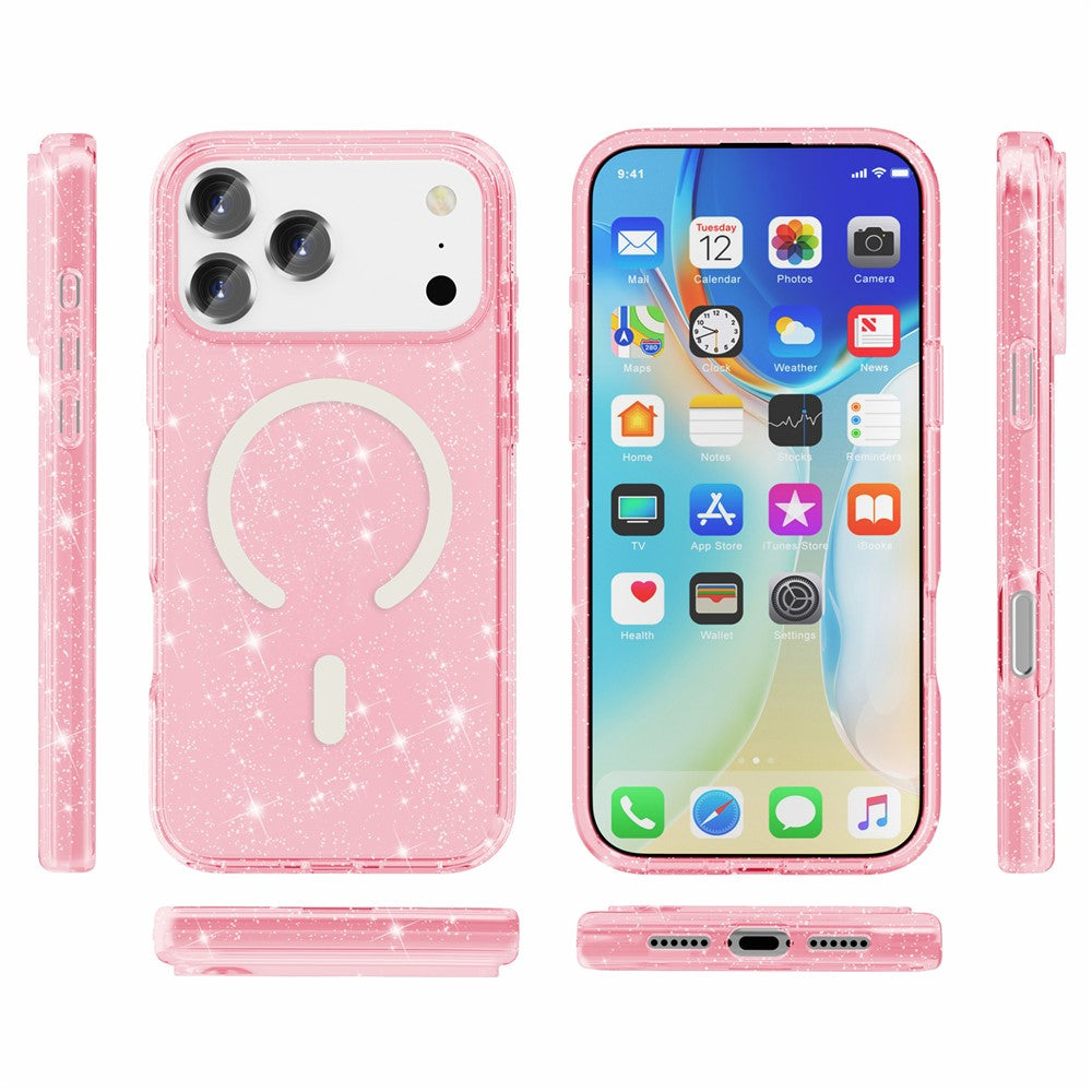 Til iPhone 18 Pro Max / 17 Pro Max Magnetisk Cover Glitter Pulver PC + TPU Telefon Cover