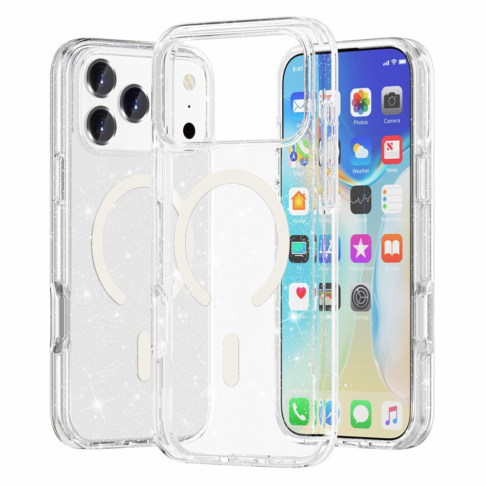 Til iPhone 18 Pro Max / 17 Pro Max Magnetisk Cover Glitter Pulver PC + TPU Telefon Cover