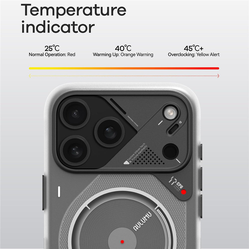 AULUMU A17 For iPhone 17 Pro Max Magnetic Case Superconductive Cooling IMD TPU Phone Cover with Color Changing Indicator