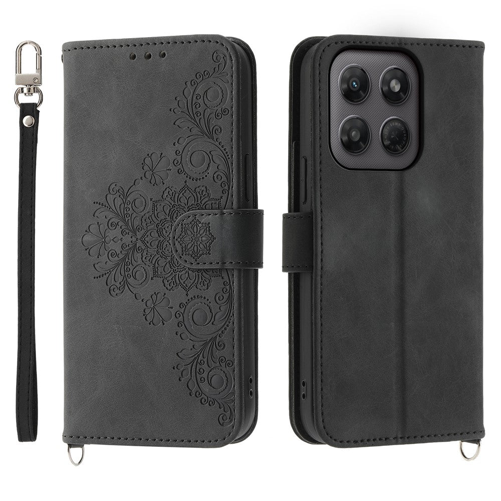 Til Motorola Edge 70 Pro 5G Pung Etui Blomstermønster PU Læder Telefoncover med Rem
