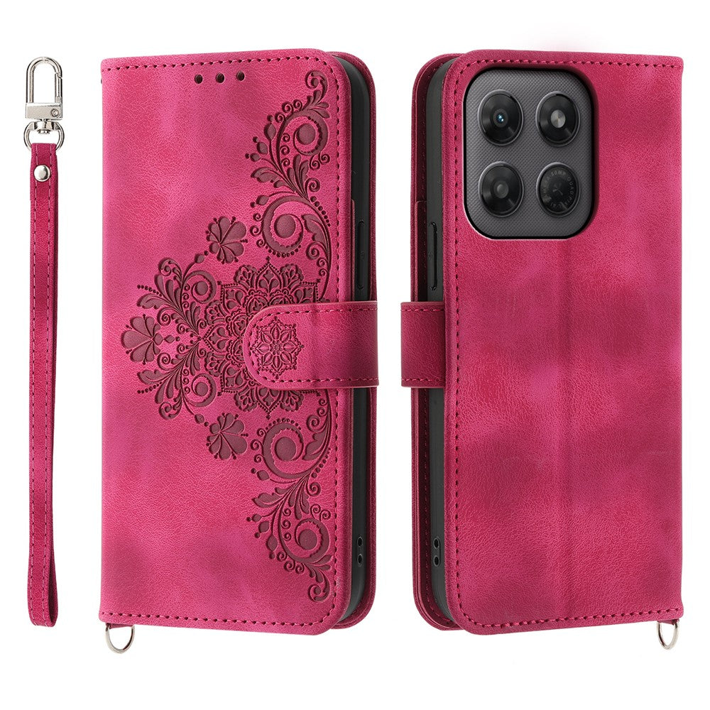 Til Motorola Edge 70 Pro 5G Pung Etui Blomstermønster PU Læder Telefoncover med Rem