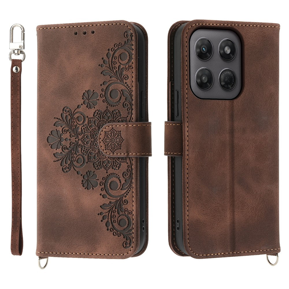 Til Motorola Edge 70 Pro 5G Pung Etui Blomstermønster PU Læder Telefoncover med Rem